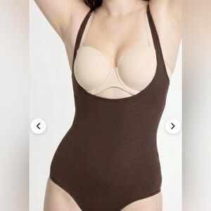 NWT Shapermint Essentials Open Bust Bodysuit Shaper Panty Sz LG Chocolate